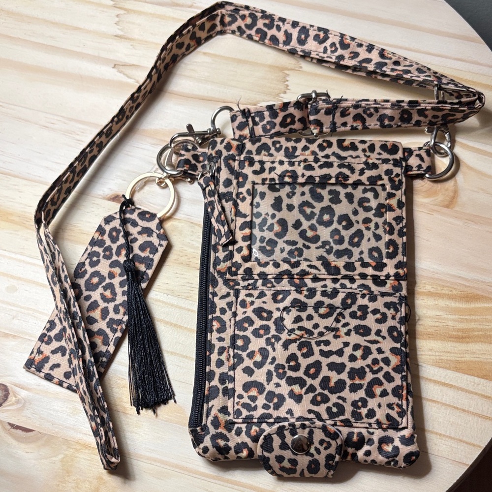 Leopard Print Crossbody Card Wallet with Tassel - Women's Crossbody Bag